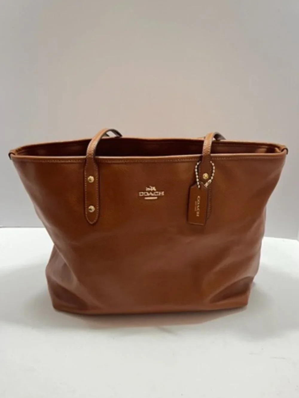 Coach Pebbled Leather City Zip Tote Bag Brown w/COA EUC